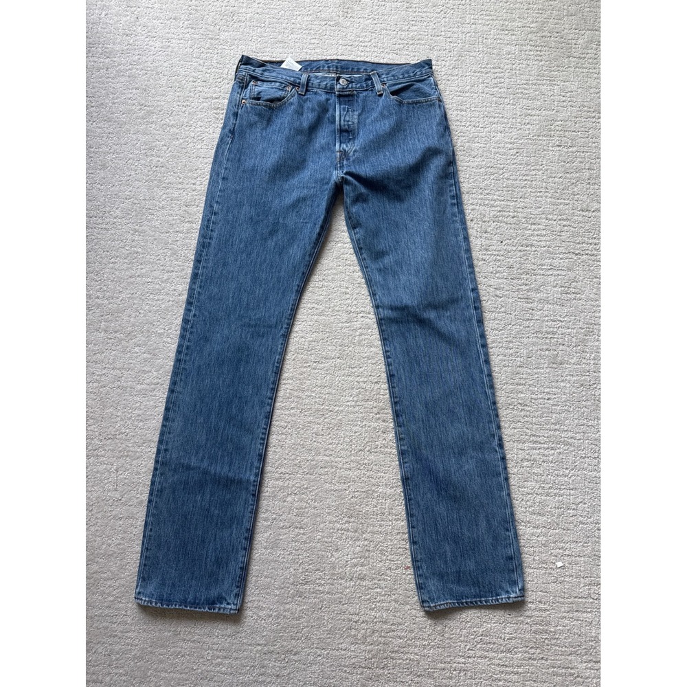 Levis 501 Mens Original Fit Straight Leg Blue Denim Jeans 34x36 Button Fly